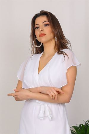Neşeli Butik Kadın Kruvaze Yaka Bağlama Detaylı Yeni Sezon Uzun Şifon Elbise KTS001