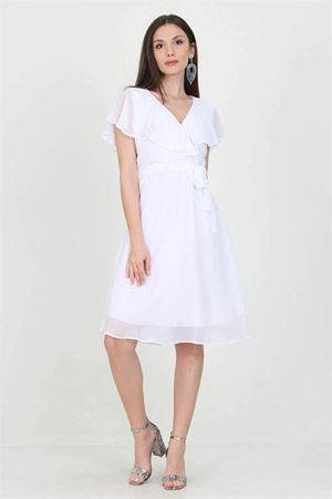 Neşeli Butik Kadın Kruvaze Yaka Bağlama Detaylı Yeni Sezon Şifon Elbise NB8081