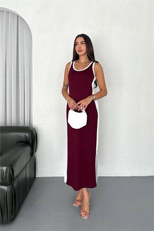 Neşeli butik kadın siyah şerit detaylı spor elbise NBTG105