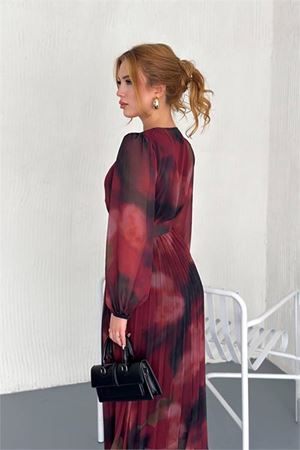 Neşeli butik kadın astarlı midi boy şifon elbise NBK20301