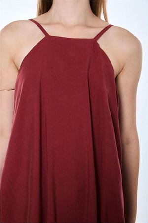 Neşeli butik kadın bordo ince askılı asimetrik kesim bluz pantolon ikili takım NBMY4070