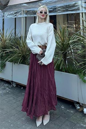 Neşeli butik kadın crash yüksek bel kırışık saten etek NBGK001