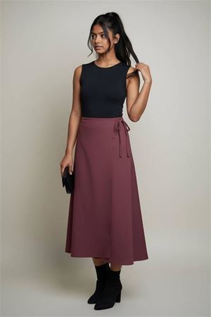 Neşeli butik kadın bağlama detaylı scuba kumaş asimetrik etek NMS075