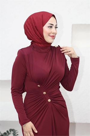 Neşeli butik kadın likralı düğme detaylı tesettür elbise NMS046