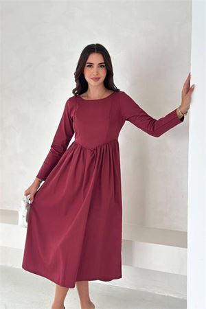 Neşeli butik kadın sırt dekolteli uzun kollu midi elbise NBK4311