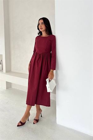 Neşeli butik kadın sırt dekolteli uzun kollu midi elbise NBK4311
