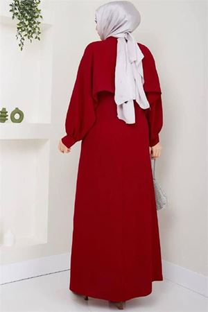 Neşeli butik kadın likralı taş detaylı tesettür elbise NMS011