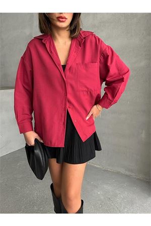 Neşeli butik kadın oversize cep detaylı poplin gömlek NBG072