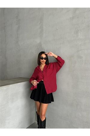 Neşeli butik kadın oversize cep detaylı poplin gömlek NBG072