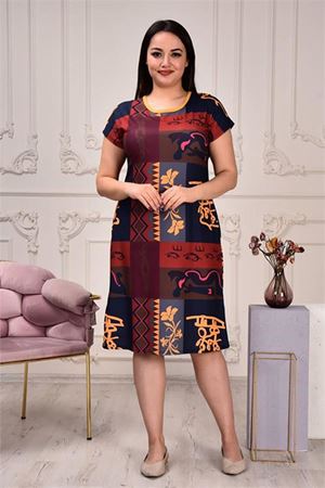 Neşeli butik kadın büyük beden desenli viskon elbise AYSL91