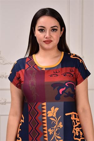 Neşeli butik kadın büyük beden desenli viskon elbise AYSL91