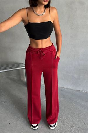 Neşeli butik kadın bordo cepli bol paça pamuklu eşofman altı NBG042