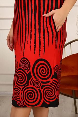 Neşeli butik kadın çizgili büyük beden elbise AYSL54 - Bordo