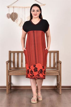 Neşeli butik kadın büyük beden nakışlı viskon elbise AYSL92