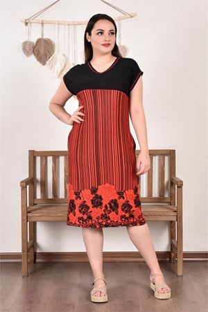 Neşeli butik kadın büyük beden nakışlı viskon elbise AYSL92