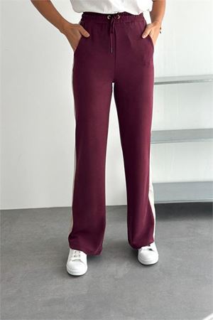 Neşeli butik kadın bordo çift renkli oversize yelekli premium eşofman takımı NBRW5063