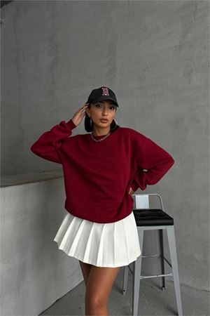 Neşeli butik kadın bordo bisiklet yaka pamuklu sweat NBG031