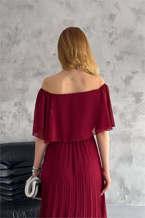 Neşeli butik kadın madonna yaka piliseli şifon elbise NBK2099