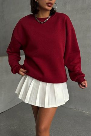Neşeli butik kadın bordo bisiklet yaka pamuklu sweat NBG031