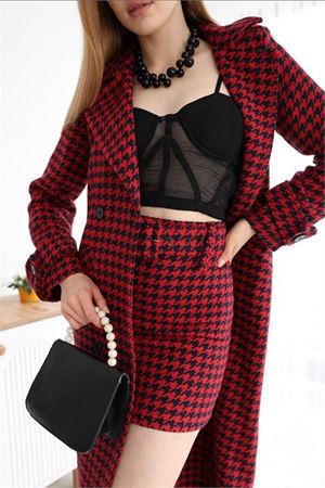 Neşeli butik kadın İthal kaşe kumaş etek ve kaban ikili takım NBEMP2576