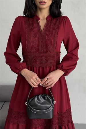 Neşeli butik kadın atlas kumaş dantel detaylı elbise NBMS2517