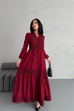 Neşeli butik kadın atlas kumaş dantel detaylı elbise NBMS2517