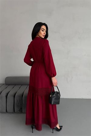 Neşeli butik kadın atlas kumaş dantel detaylı elbise NBMS2517