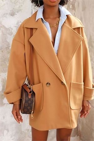 Neşeli butik kadın camel kolu kemerli kaşe kaban NBASP6767