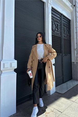 Neşeli butik kadın camel zra mevsimlik trençkot NBMYLK20