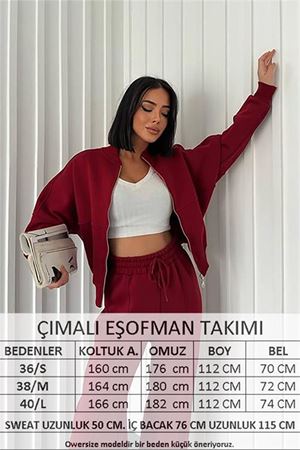 Neşeli butik kadın şardonlu üç iplik eşofman takımı GTS018 - Bordo