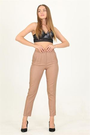 Neşeli butik kadın camel yüksek bel yeni sezon ofis pantolon QNS029