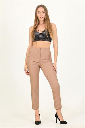 Neşeli butik kadın camel yüksek bel yeni sezon ofis pantolon QNS029