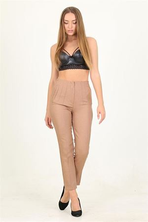 Neşeli butik kadın camel yüksek bel yeni sezon ofis pantolon QNS029