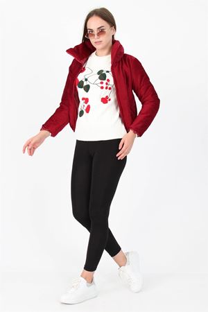 Neşeli Butik Kadın Yüksek Yaka Fermuar Detaylı Cepli Kışlık Kadife Mont NB7154