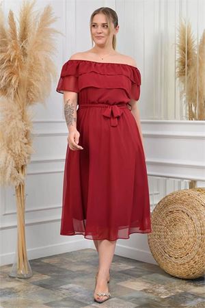 Neşeli butik kadın madonna yaka büyük beden şifon elbise NB8061
