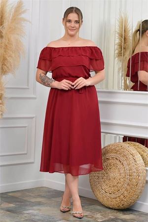 Neşeli butik kadın madonna yaka büyük beden şifon elbise NB8061