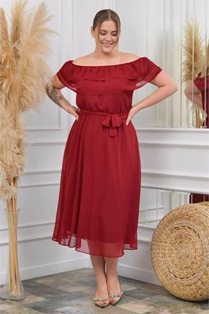 Neşeli butik kadın madonna yaka büyük beden şifon elbise NB8061