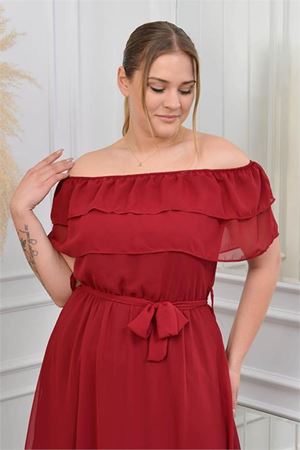 Neşeli butik kadın madonna yaka büyük beden şifon elbise NB8061