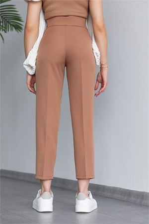 Neşeli butik kadın camel tokalı ofis pantolon QNS038