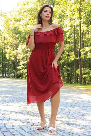 Neşeli Butik Kadın bağlama detaylı madonna yaka yeni sezon şifon elbise NB8060