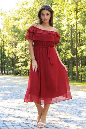Neşeli Butik Kadın bağlama detaylı madonna yaka yeni sezon şifon elbise NB8060