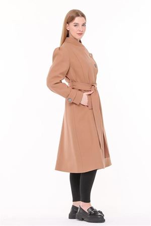 Neşeli butik kadın midi oversize yün kaşe kaban NBPLTN03 - Camel