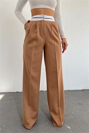 Neşeli butik kadın camel palazzo cepli pantolon QNS037