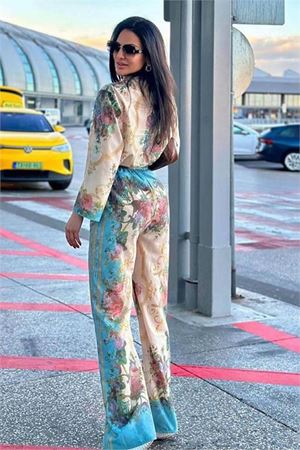 Neşeli butik kadın Keten gömlek pantolon ikili takım NBEMP2504