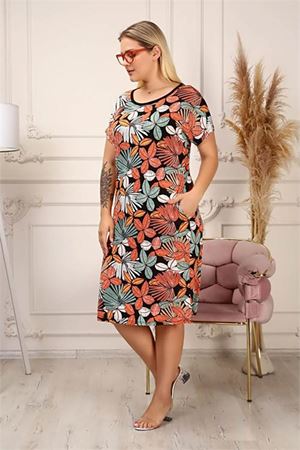 Neşeli butik kadın midi boy büyük beden elbise AYSL42 - Çok Renkli