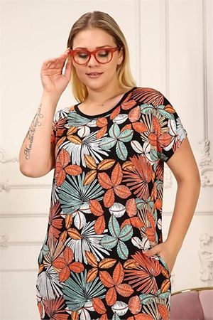 Neşeli butik kadın midi boy büyük beden elbise AYSL42 - Çok Renkli