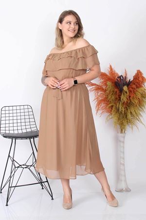 Neşeli butik kadın madonna yaka büyük beden şifon elbise NB8061