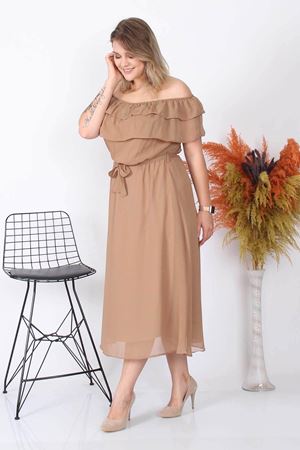 Neşeli butik kadın madonna yaka büyük beden şifon elbise NB8061