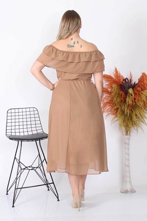 Neşeli butik kadın madonna yaka büyük beden şifon elbise NB8061