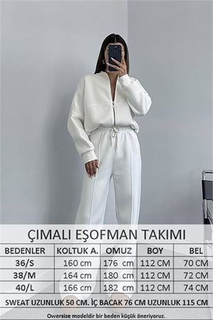 Neşeli butik kadın penye 3 iplik şardonlu kumaş eşofman takımı GTS022 - Ekru